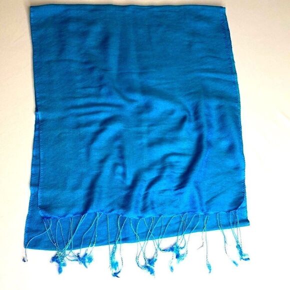 Set of 2 Wraps: Floral Scarf, Pashmina Style Shawl, Turquoise Blue - Picture 5 of 11